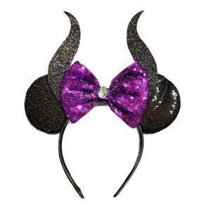 Women’s Handmade Maleficent Horned Minnie Ears Headband with Purple Bow - NWOT